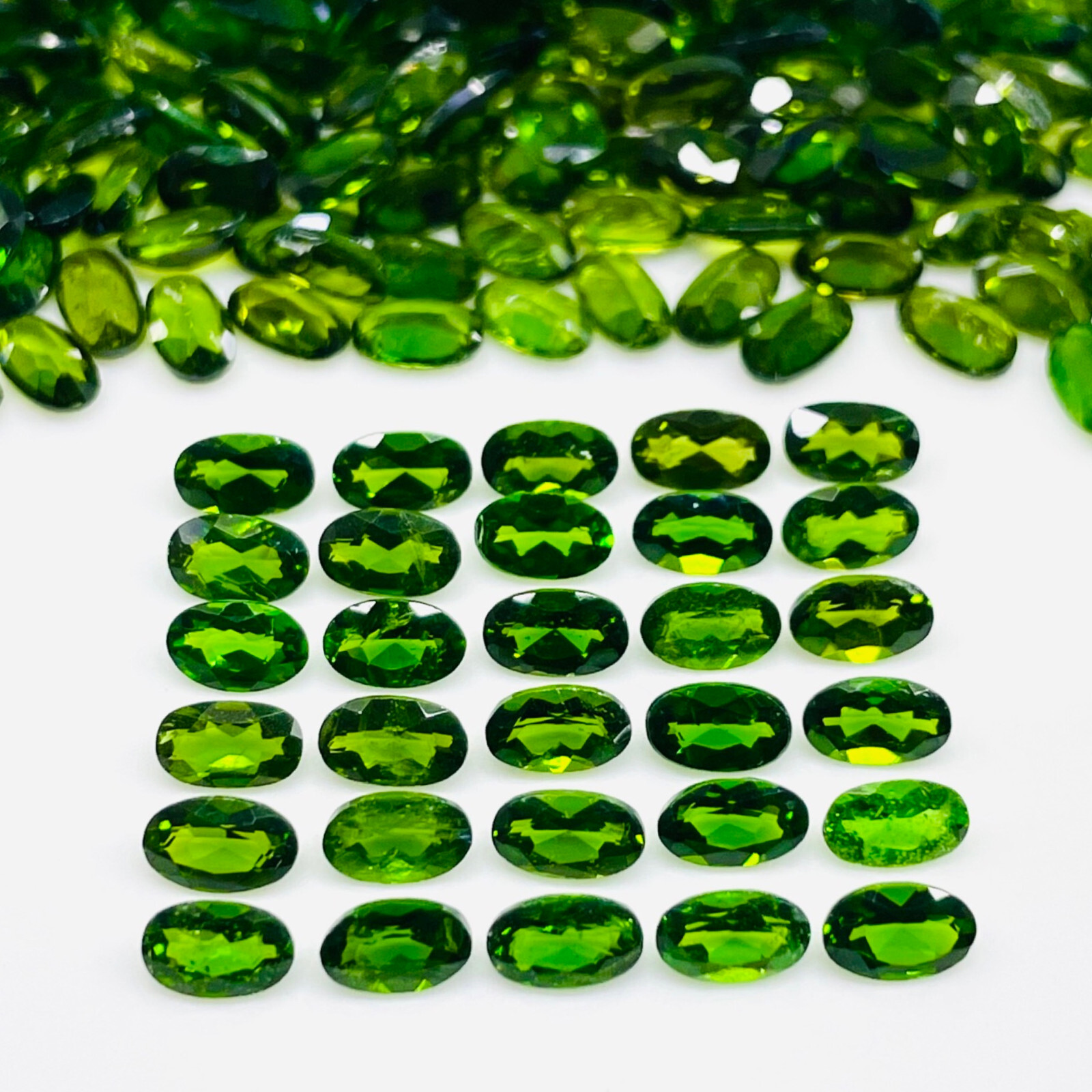 Natural Chrome Diopside 30 Pcs 5x3mm Oval Cut Vivid Green Loose Gemstones Lot