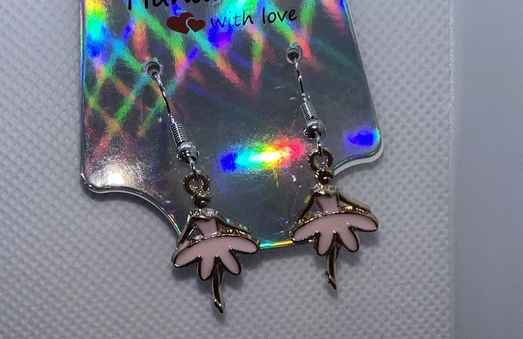 Handcrafted Silver-Tone Dangle Hook Earrings, Enamel Metal No Stone