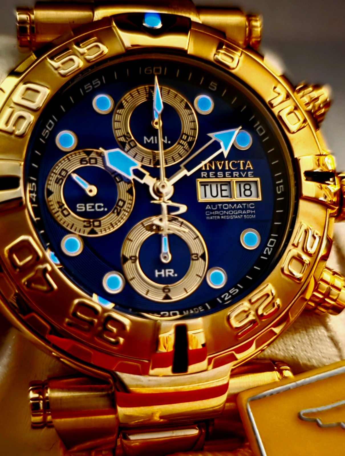 INVICTA SWISS MADE SUBACQUA NOMA I VALJOUX 7750 AUTO CHRONO LE BLUE DIAL & 18KT