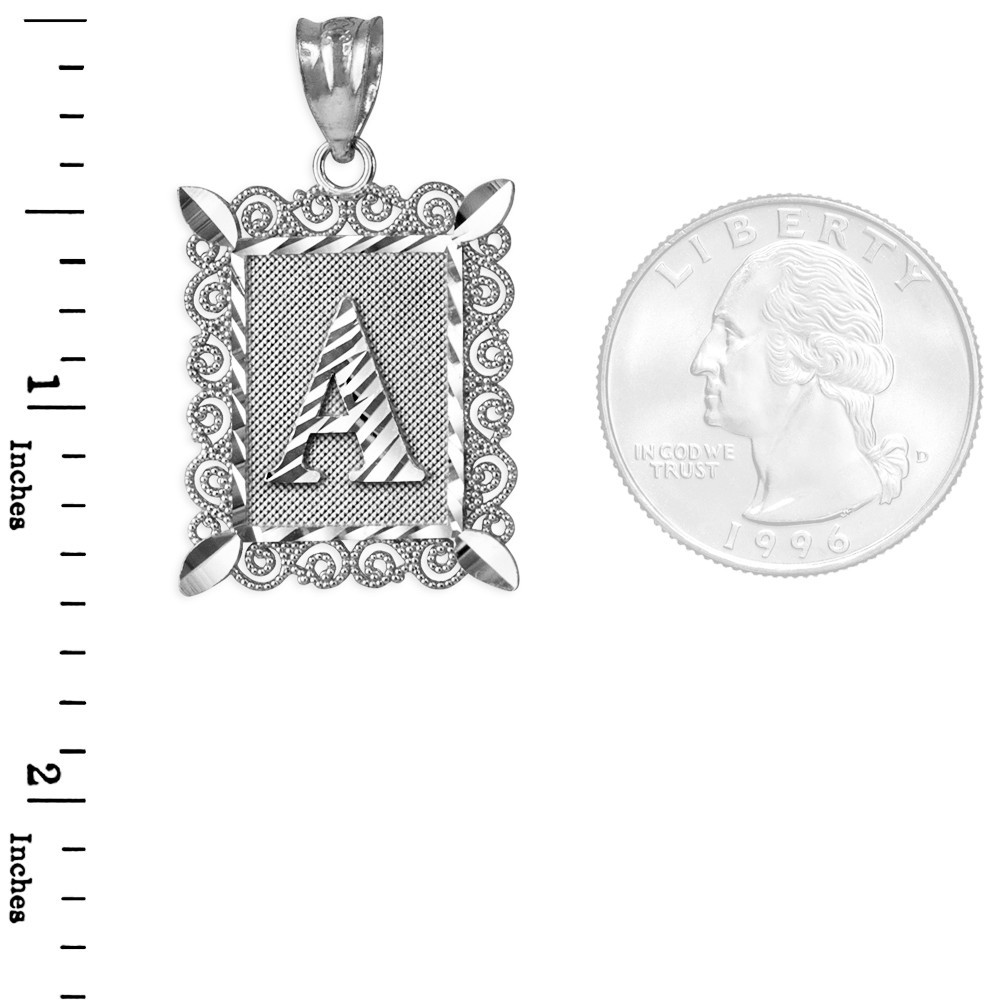 Sterling Silver Filigree Letter Initial Pendant Necklace Large A–Z Unisex