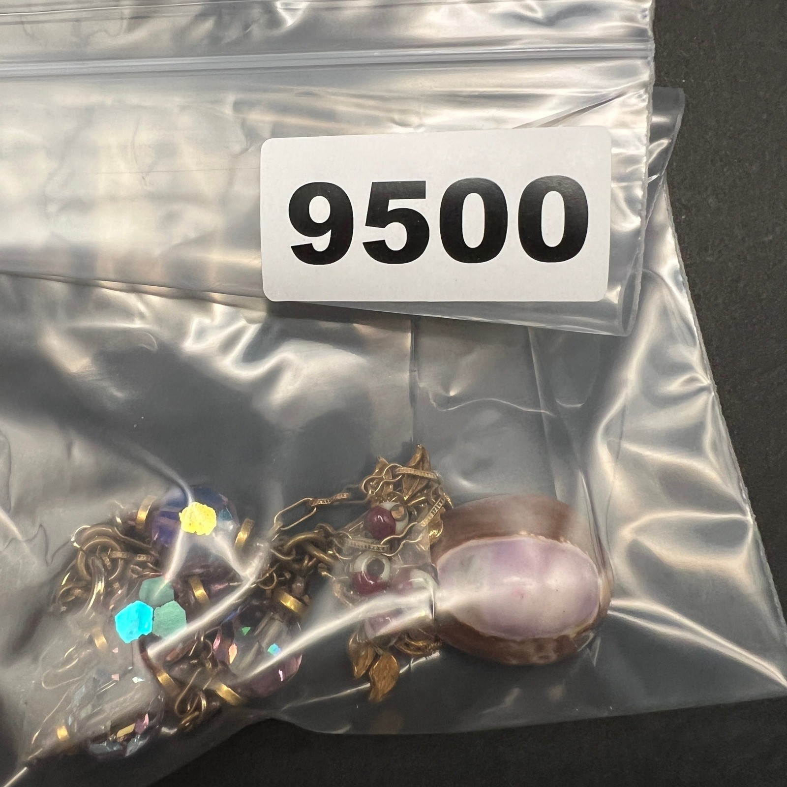 Vintage Cowrie Shell Necklace Purple AB Crystal Gold Tone Fairy Coastal Ethereal