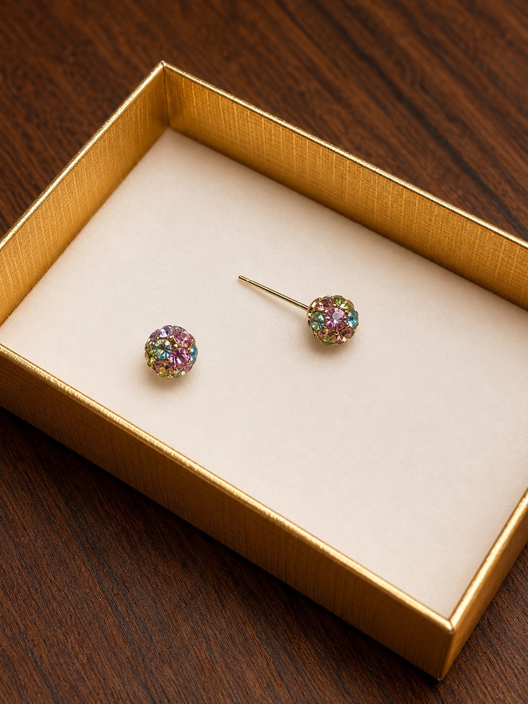 925 Sterling Silver Stamped Pink AB Rhinestone Disco Ball Stud Earrings Sparkly