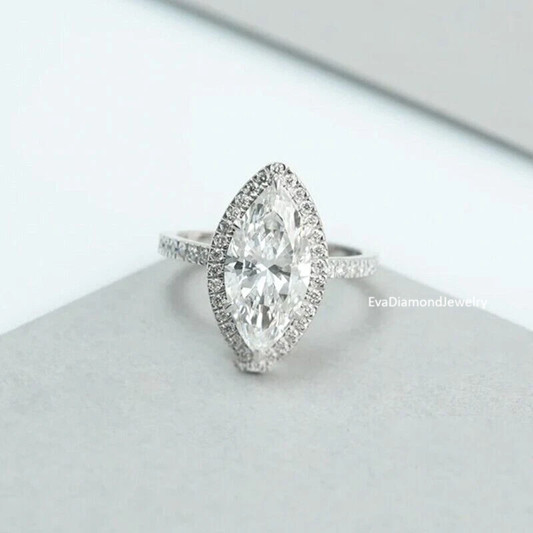 1.50CTW Marquise VVS1 Moissanite Wedding Engagement Ring 14k White Gold Plated
