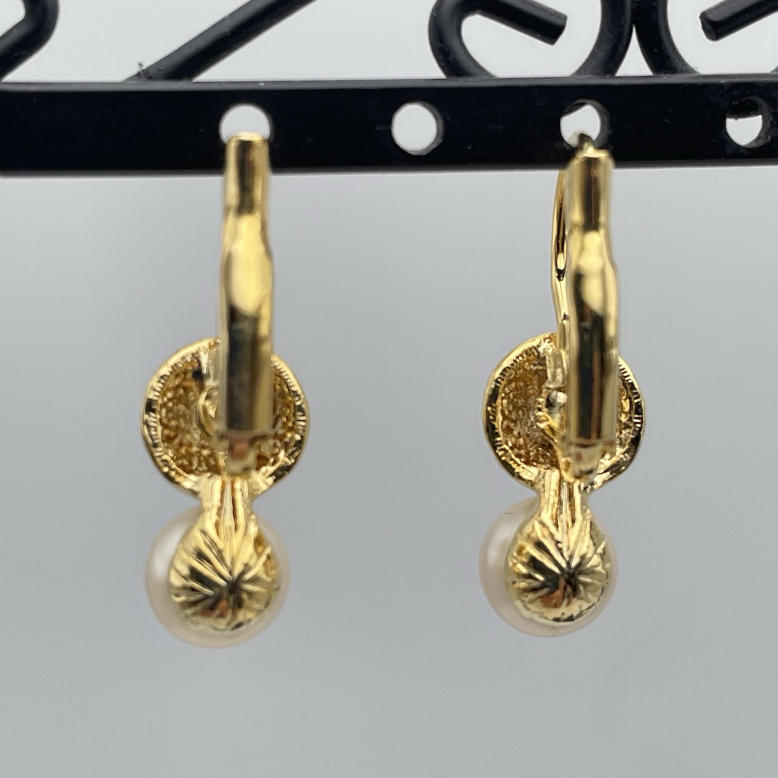 Bijoux Terne Pave Stud Faux Pearl Gold Tone Lever back Pierced Earrings NEW