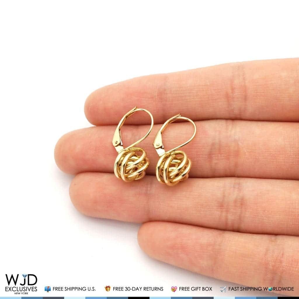 14K Yellow Gold White Gold Dangle Drop Love Knot Lever Back Earrings 10mm