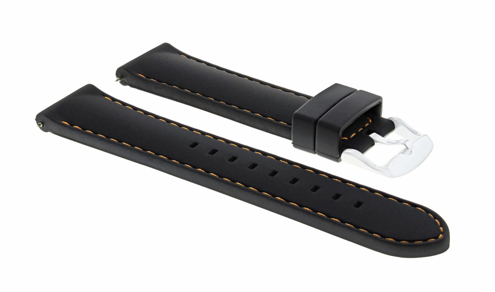 22mm Black Silicone Replacement Watch Strap Orange Stitching For IWC Pilot