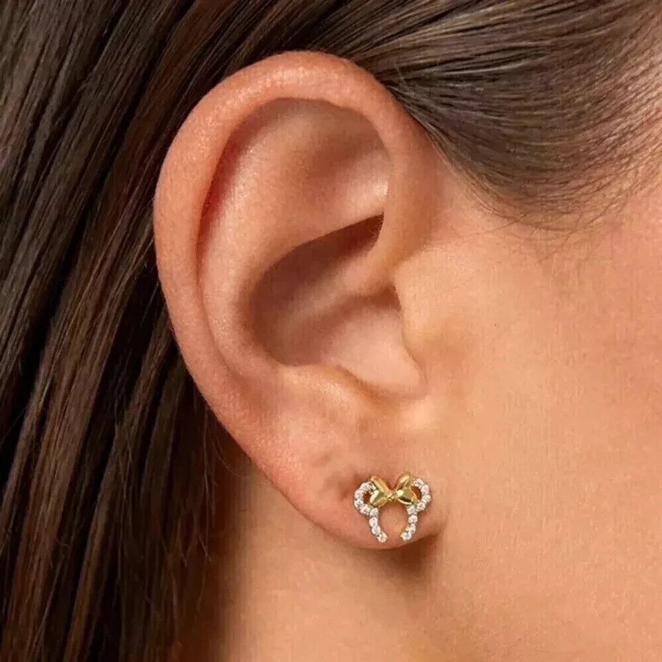 1.50Ct Round Simulated Diamond Mickey Mouse Stud Earrings 14K Yellow Gold Plated