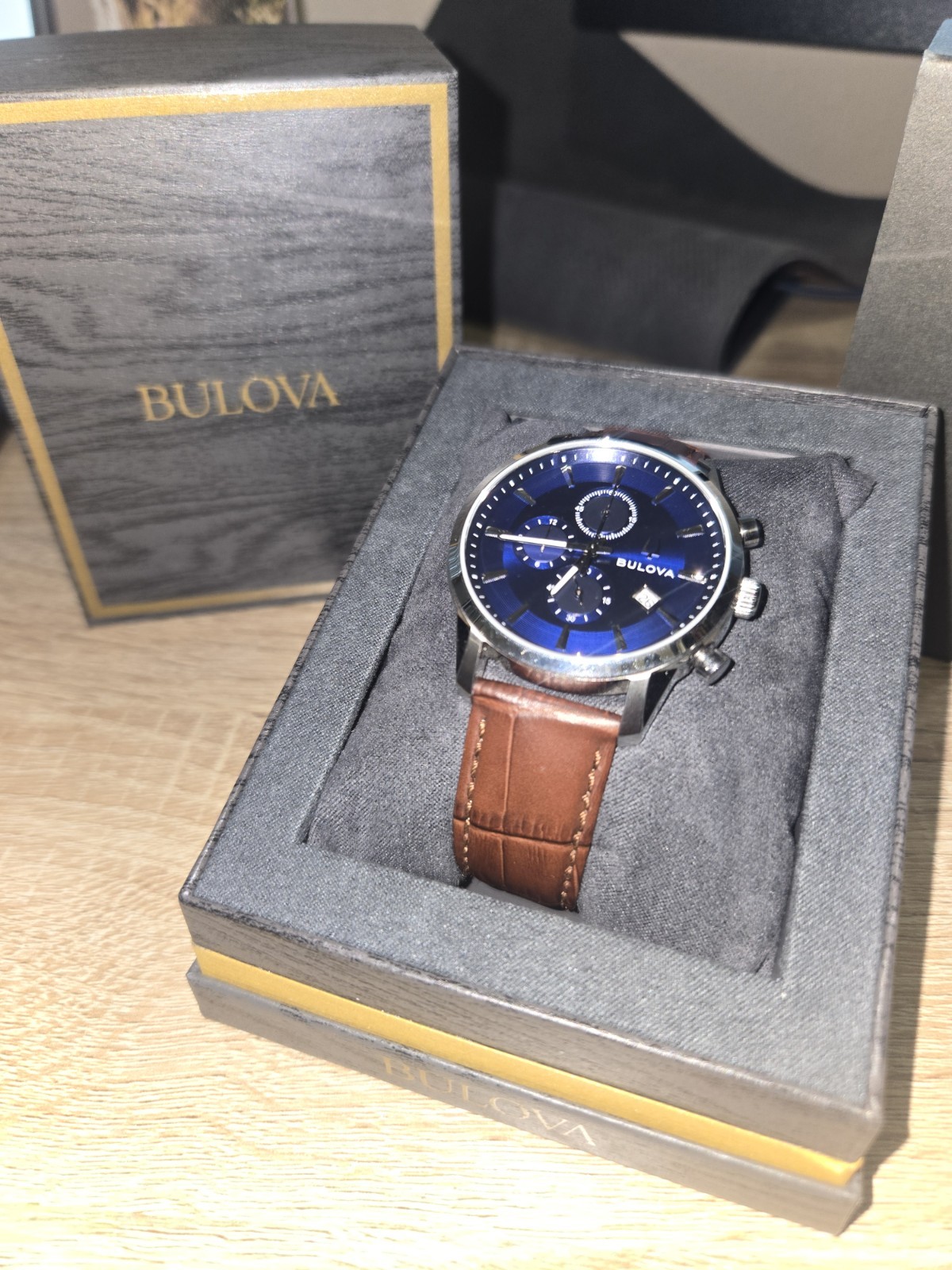 Bulova Classic Men’s Quartz Sutton Chronograph Date Blue Dial Brown Leather 41mm