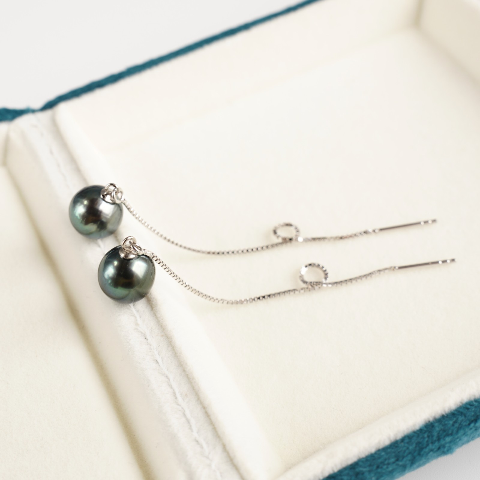 High Luster 9.7mm Tahitian Cultured Pearl Earrings Sterling Silver Threader,3.7″