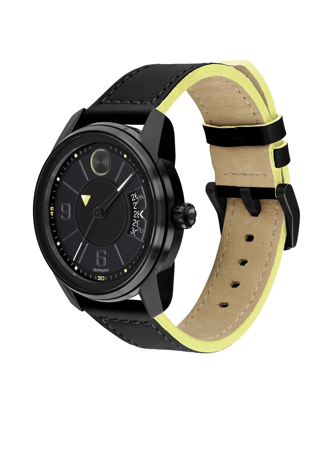 Brand New Movado Bold Men’s Verso Black Dial Black Leather Strap Watch 3600696