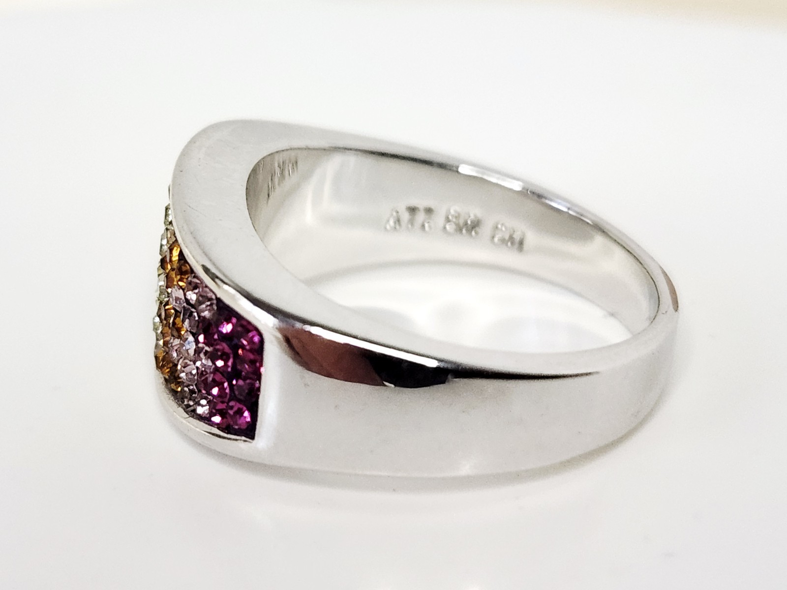 ATI BR CH Rainbow Crystal Silver Tone Wide Band Ladies Ring – Sz 6.75