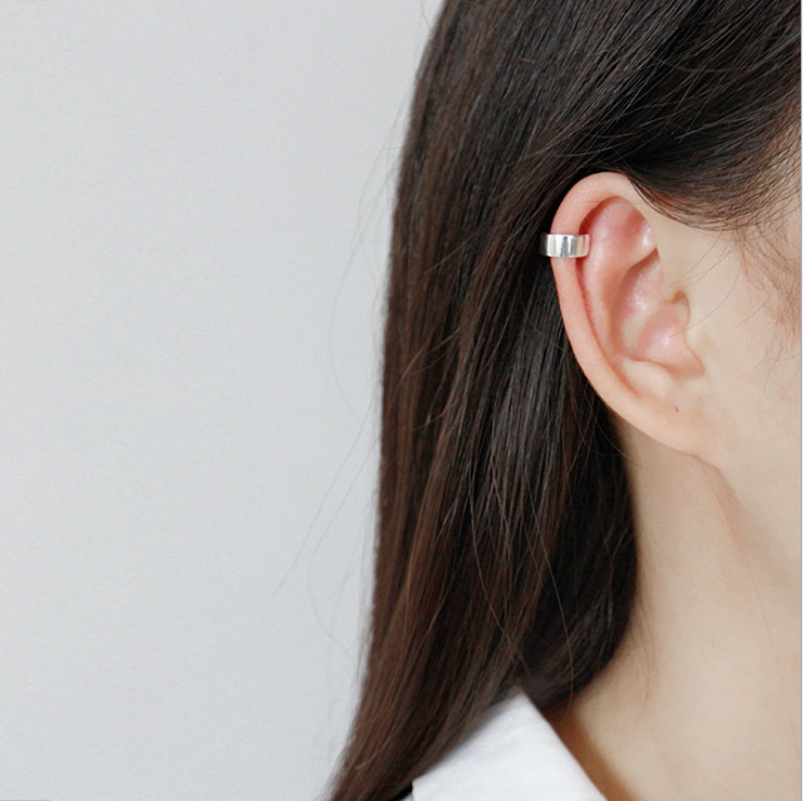 1Pc WIDE BAND 925 Sterling Silver Ear Cuff Wrap Clip On Earring Women F35