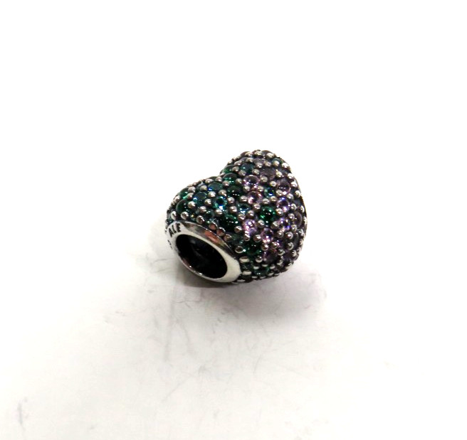 Pandora Gleaming Clover Heart Charm Bead 🍀💚 Retired Authentic green lavander