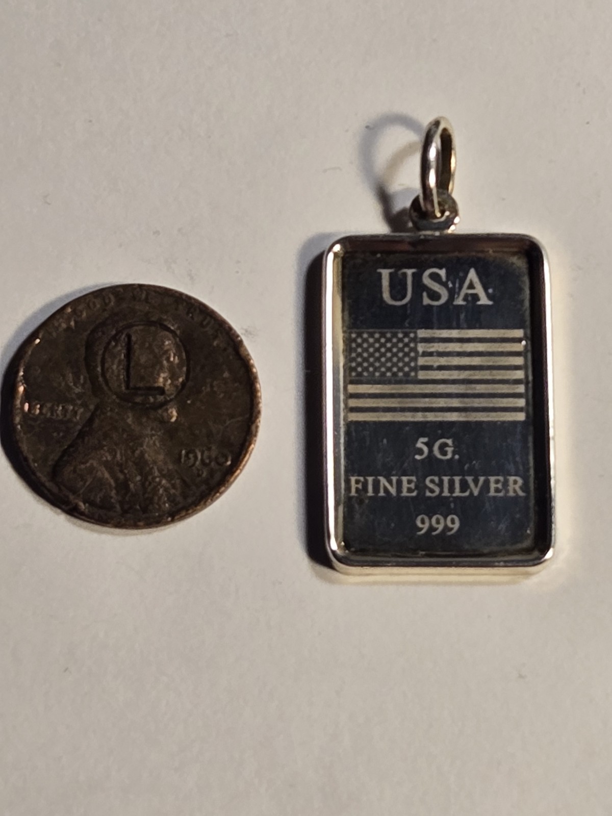 UNOAERRE USA FLAG 5g Fine Silver .999 Rectangle Ingot Pendant