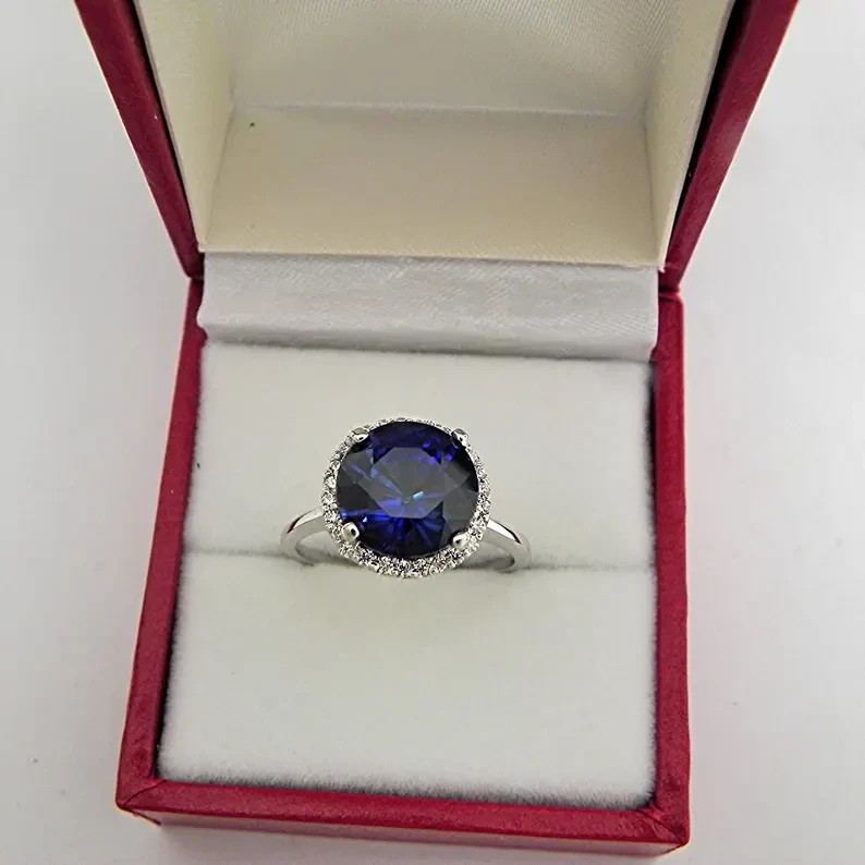 4.30 Ct Round Cut Natural Sapphire Diamond Engagement Ring 14K White Gold Size 8