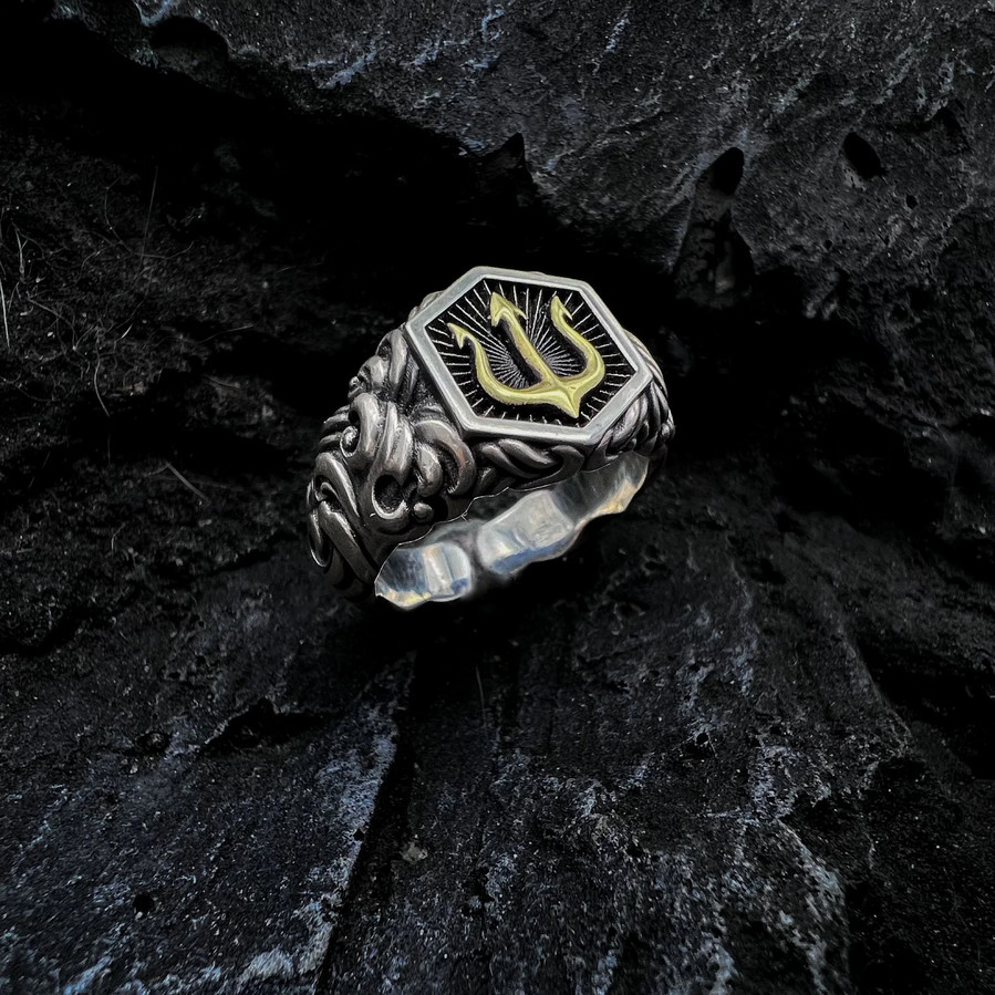 Trident Open Ring Ukraine Poseidon Aquaman Jewelry 2-Tone Adjustable Resizable