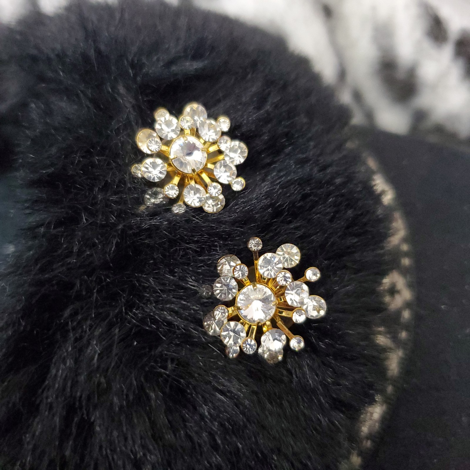 Gold-Tone Clear Crystal Flower Cluster Stud Earrings Butterfly Back