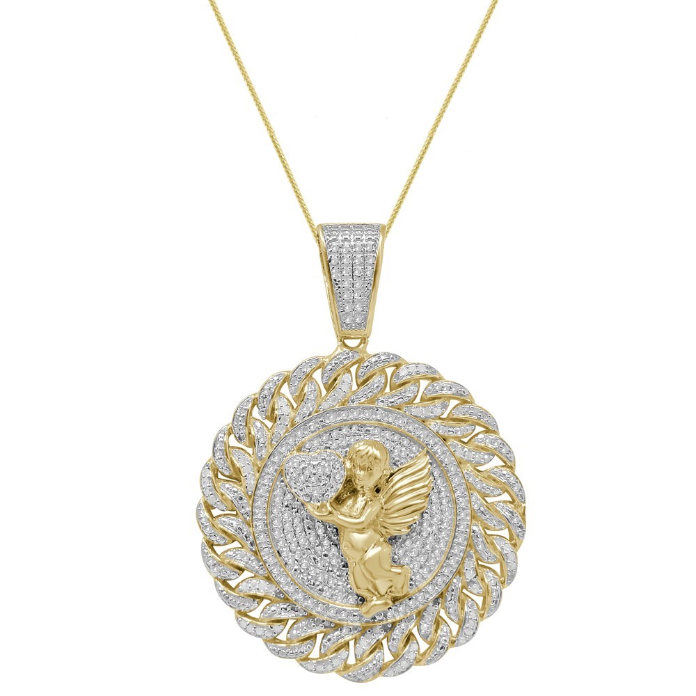 Real Genuine Natural Diamond 0.40 Ctw. Angel Heart Love Pendant Charm Chain Set