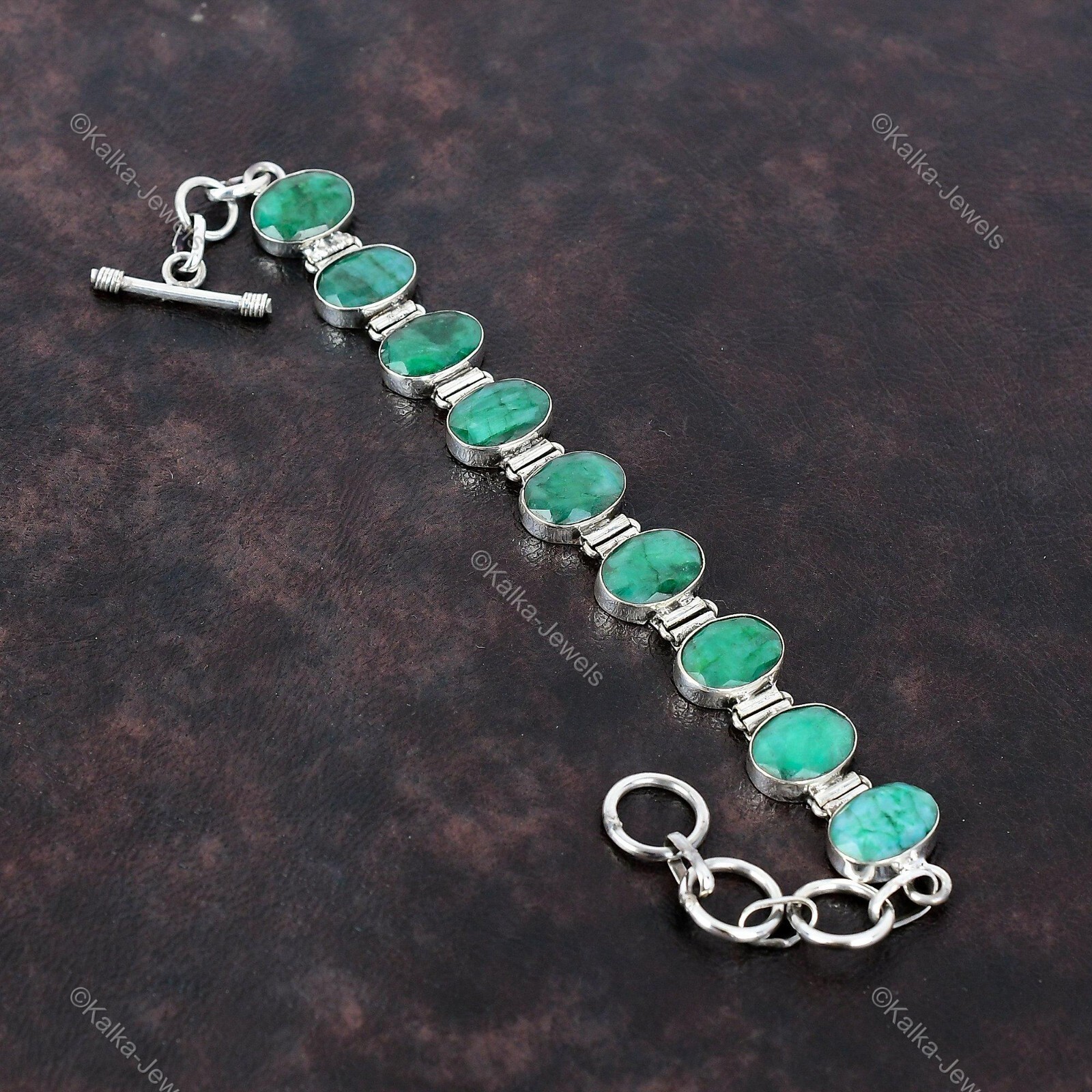 Gift For Her 925 Silver Zambian Emrald Gemstone Chain Adjustable Bracelet