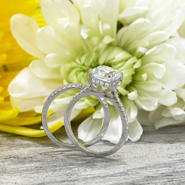 2.75 CT Cushion Cut Moissanite Bridal Engagement Ring | 14K White Gold Plated