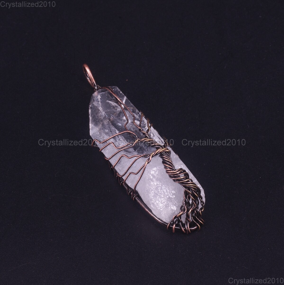 Natural Gemstone Quartz Crystal Rock Stick Handmade Wire Wrap Life Tree Pendant