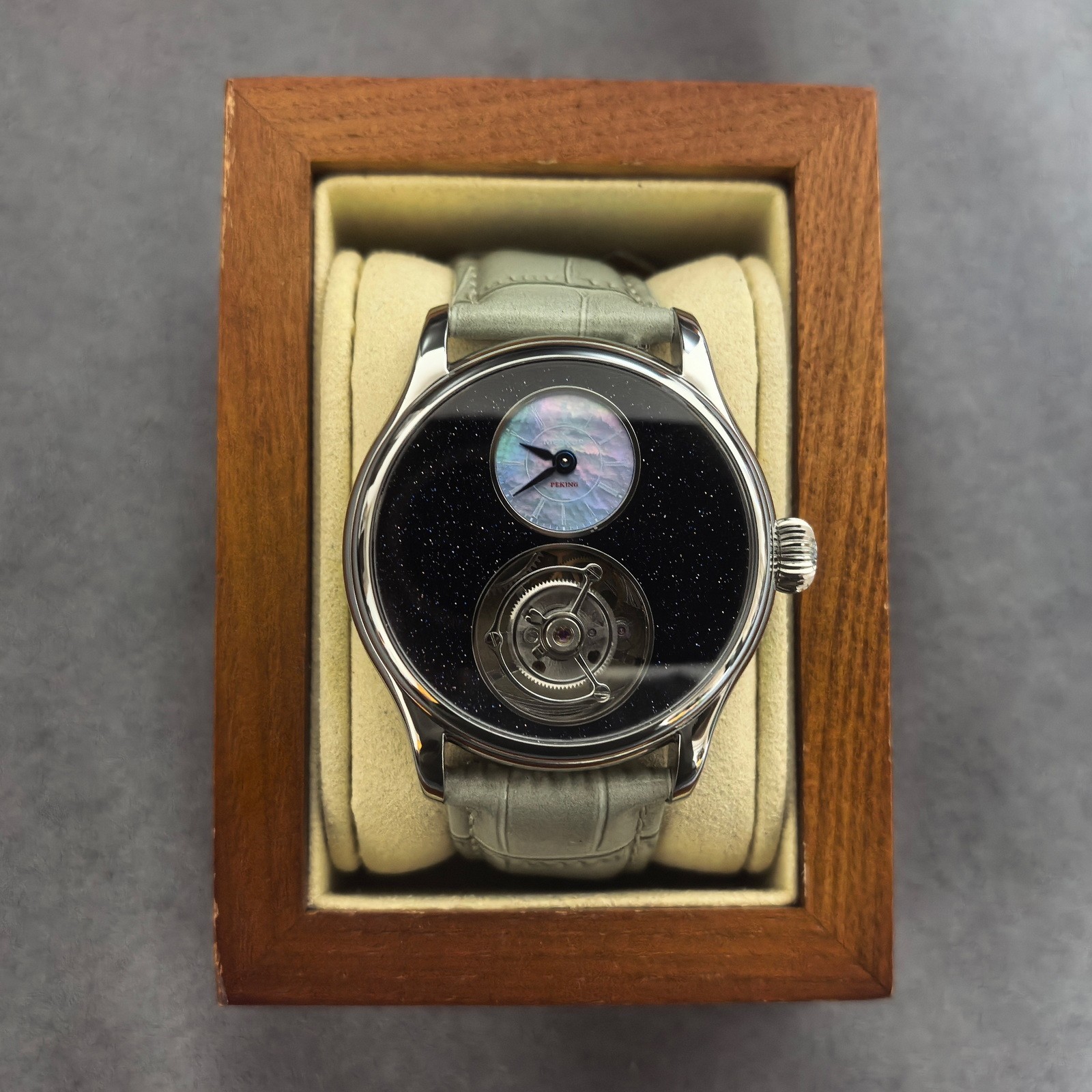 Merkur Men Tourbillon Watch 42mm Mechanical Wristwatch Sapphie Crystal Sand Dial