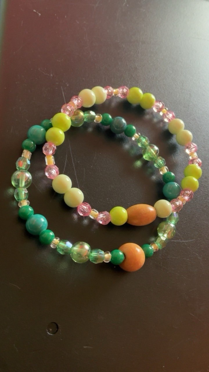 Handmade Multicolor Glass & Plastic Beaded Bracelet #130, Stackable, Unisex