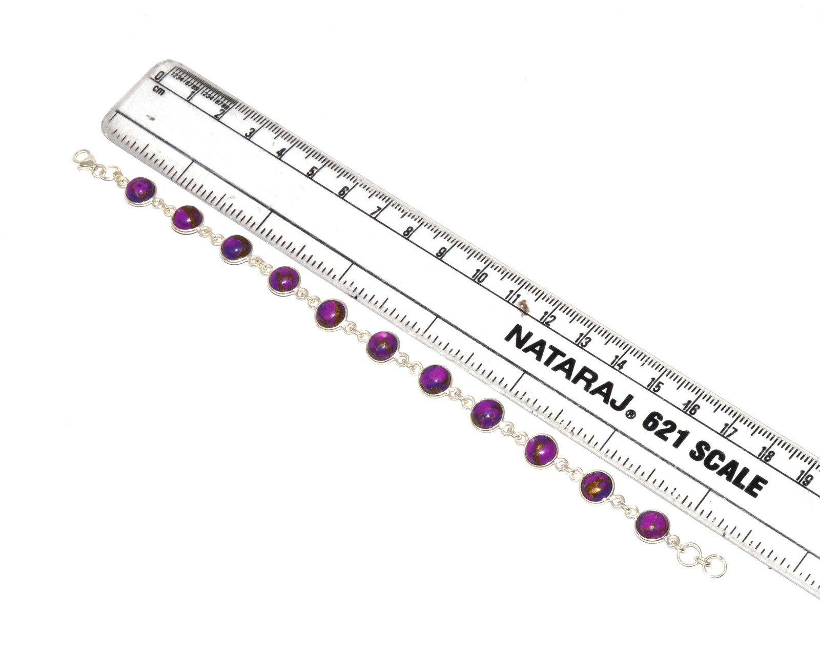 925 SOLID STERLING SILVER PURPLE TURQUOISE HANDMADE BRACELET-7.6 INCH