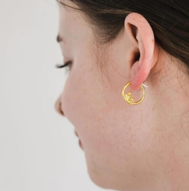 925 SILVER Gold Plated Plikin Angel Devil Whimsical Hoop Huggie EARRINGS K33A