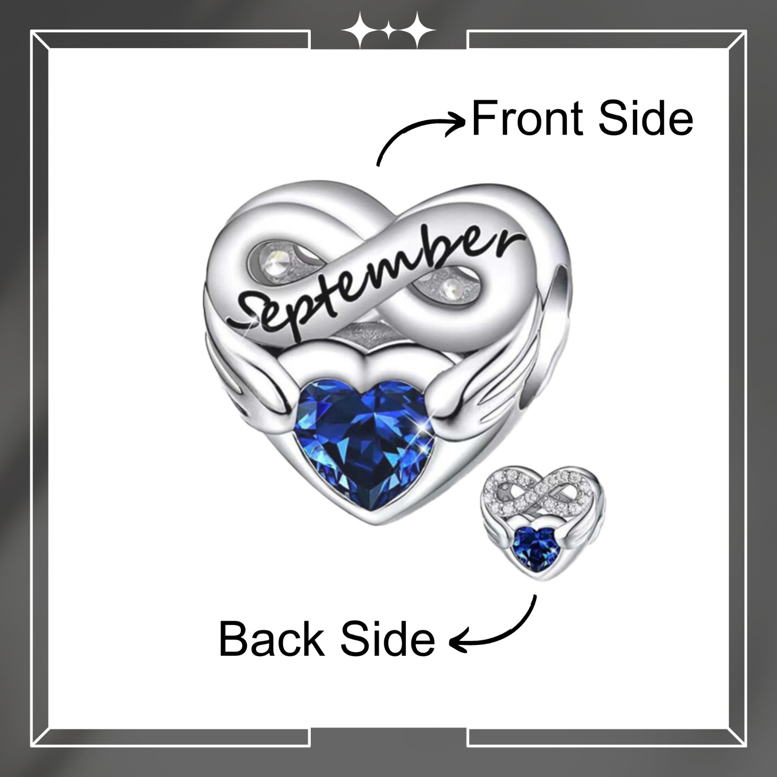 September Heart Infinity Birthstone Charm For Bracelet, September Charm