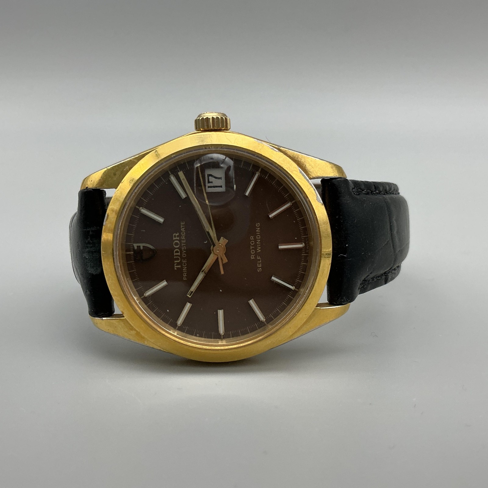 Vintage Tudor Prince Oysterdate Mens Watch 34mm Brown Dial Gold Plated Automatic