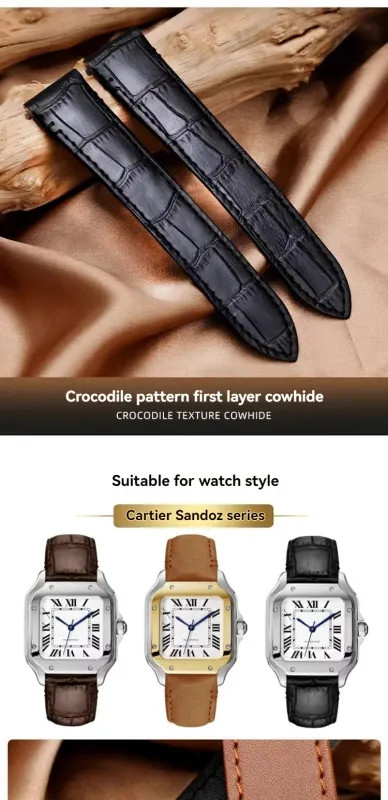 19mm 21mm Leather Watch Strap For Cartier Santos WSSA0009 WSSA0010 WSSA0018