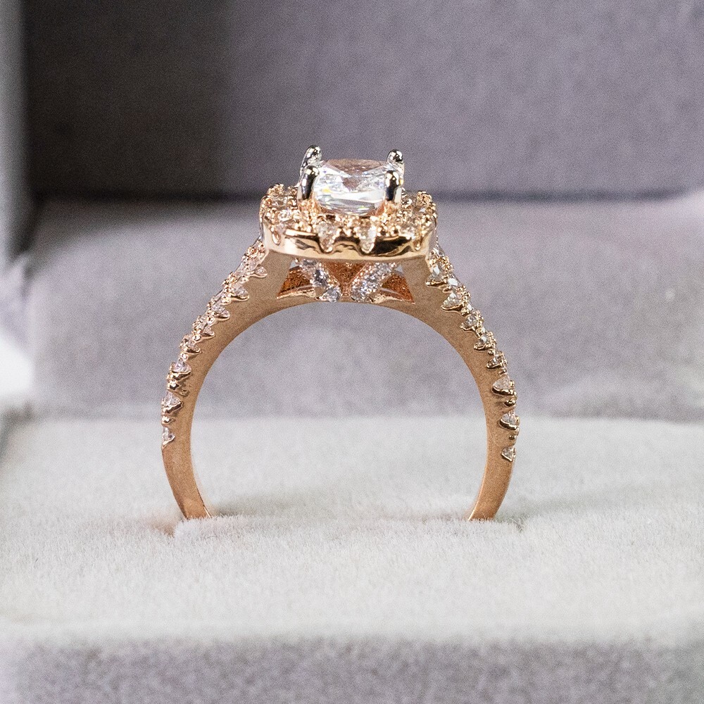 Rose Golden Promise Ring Cubic Zirconia Silvery Plated Engagement/ Wedding Ring