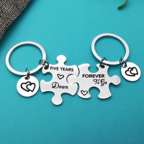 5 Years Anniversary Keychains Set Five Years Down Forever to Go Keyring