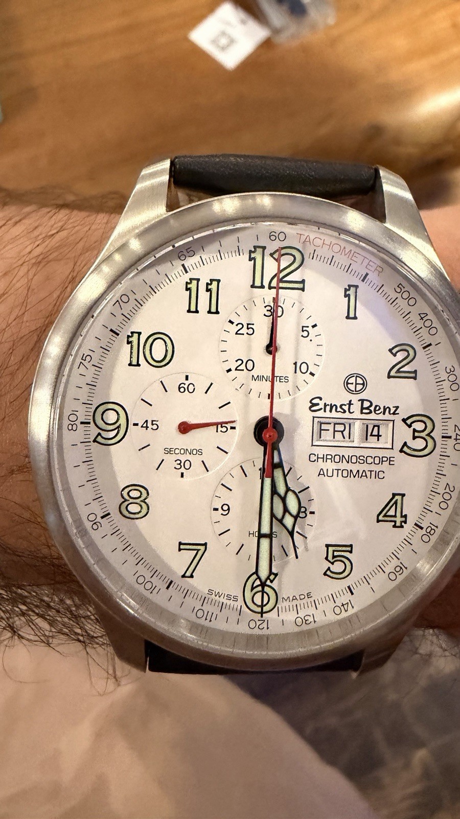 Ernst Benz Chronoscope Automatic Chronograph White Dial Black Leather Strap 43mm