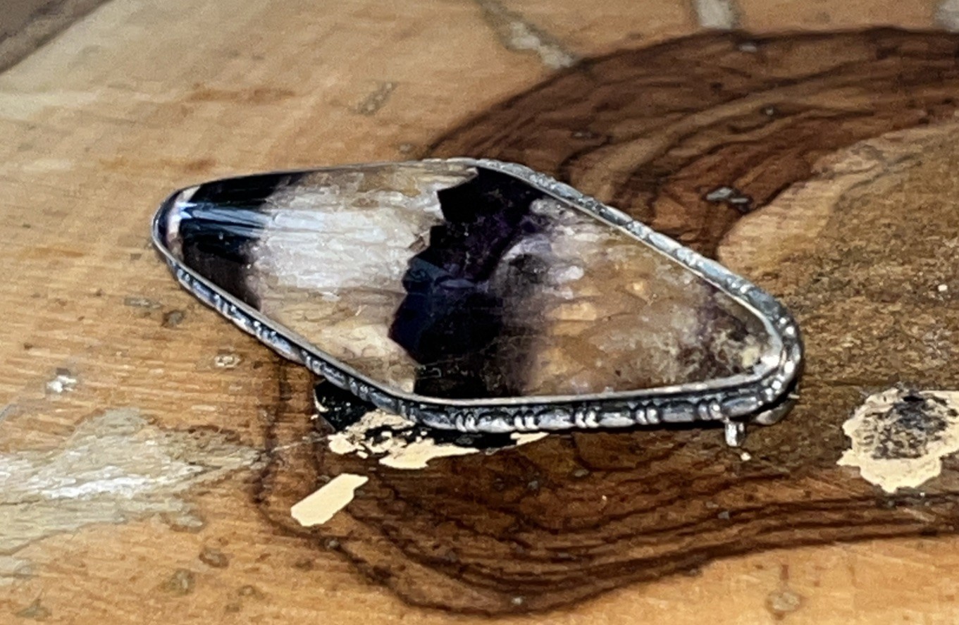 Derbyshire Blue John Marquise Sterling Silver 925 Brooch Rare & Beautiful