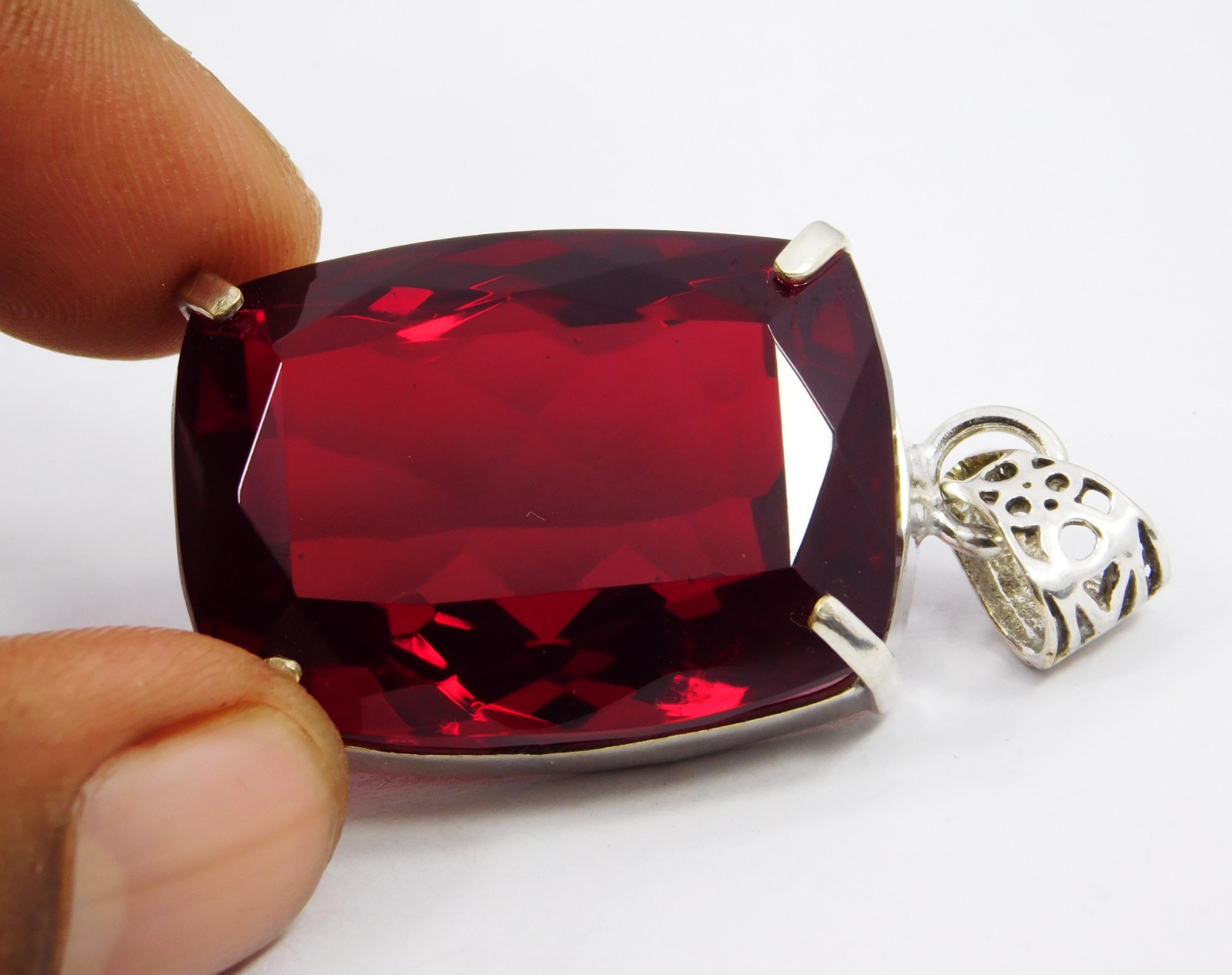 Pendant Solid Silver 99.20 Ct Natural Red Topaz Cushion Cut Brazilian Gemstone