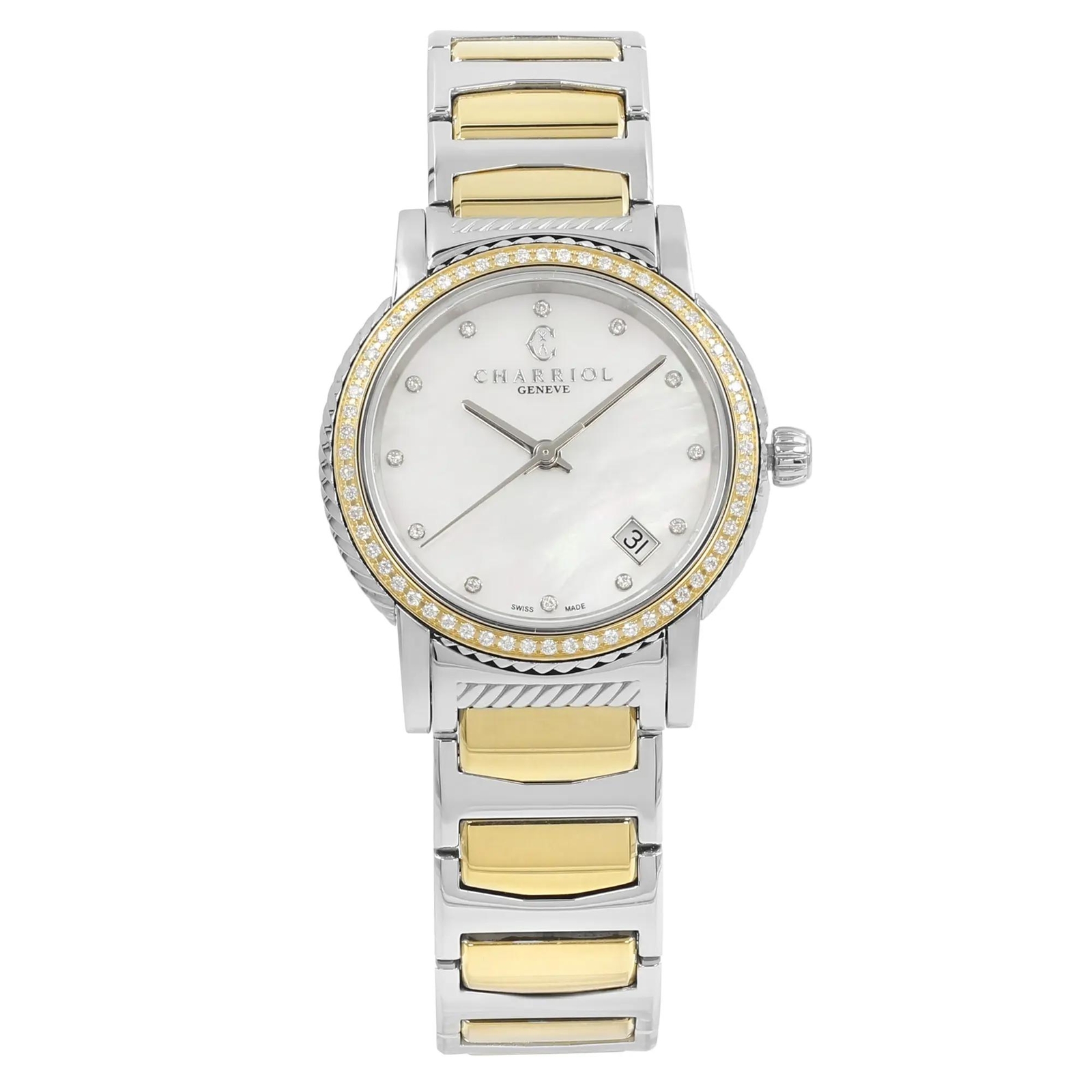 Charriol Parisii 0.40cttw Two Tone Steel MOP Quartz Ladies Watch P33SY2D.921.001