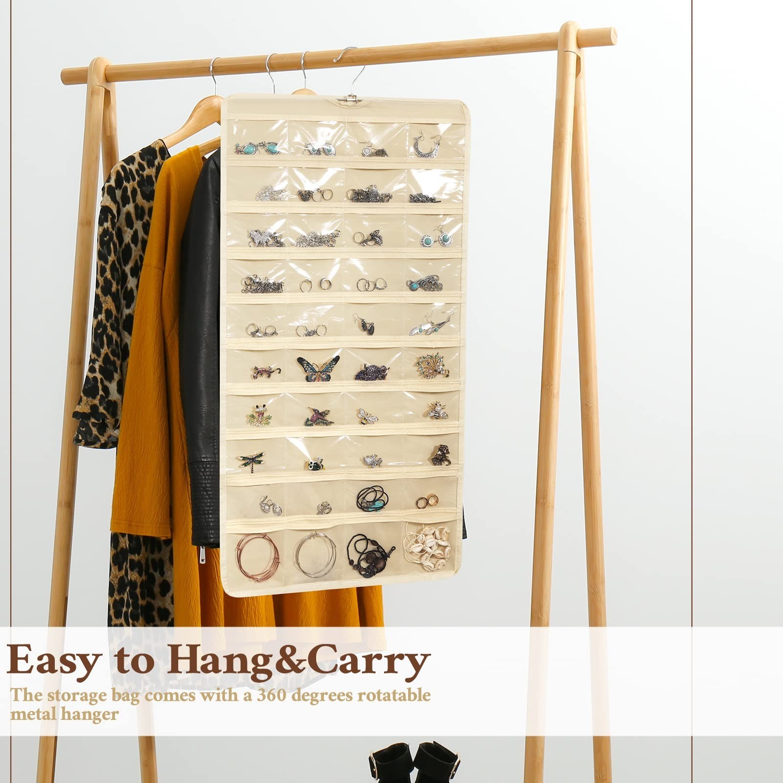 6 Pcs Jewelry Organizer Roll – 80 Pocket Dual-Sided Hanging Storage for Necklace