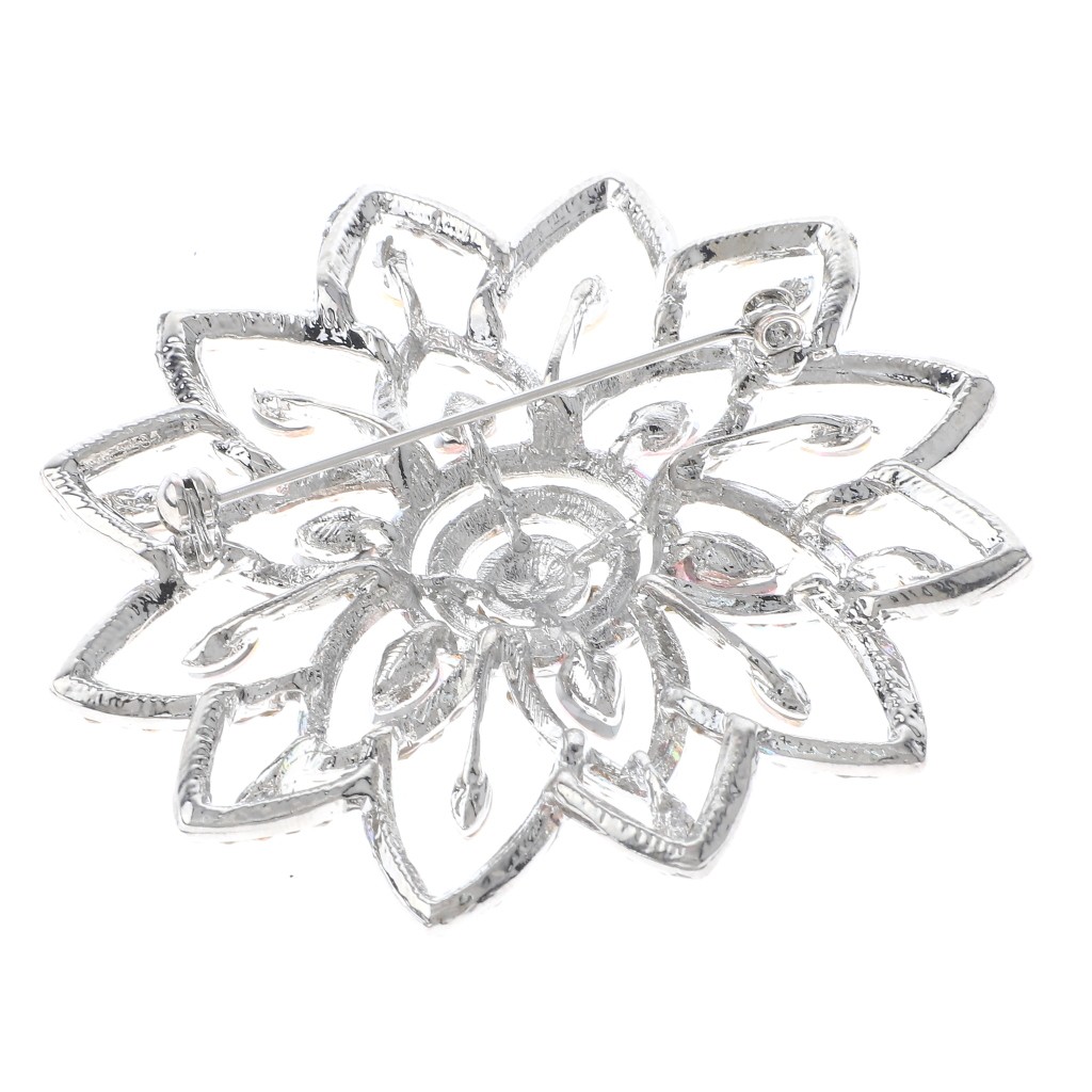 Silver Tone Alloy Metal Large Crystal Flower Brooch P1644-SAB