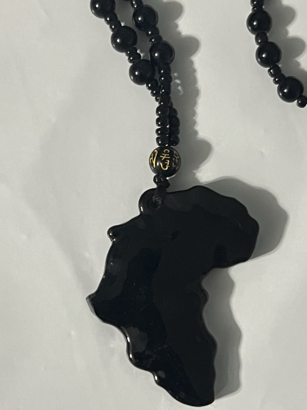 Africa Continent Pendant Necklace Black Beaded Tribal Ethnic Boho Statement Art