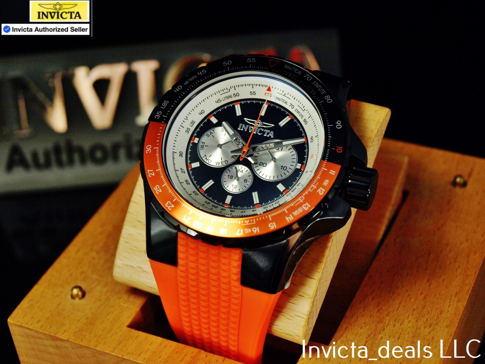 Invicta Men’s 50mm AVIATOR NAUTICAL Series Quartz BLACK DIAL Orange Tone SS Watc