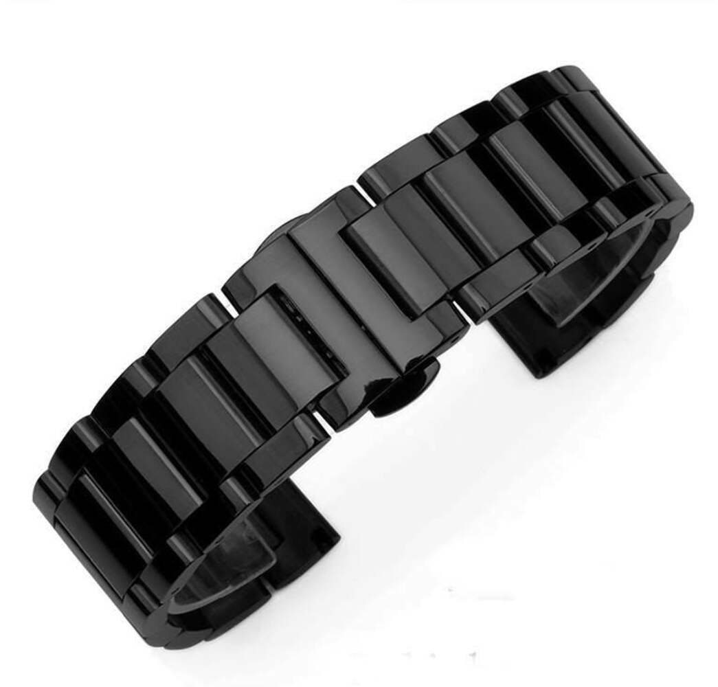 Black Steel Metal Polished Bracelet Replacement Watch Band Butterfly Clasp #5011