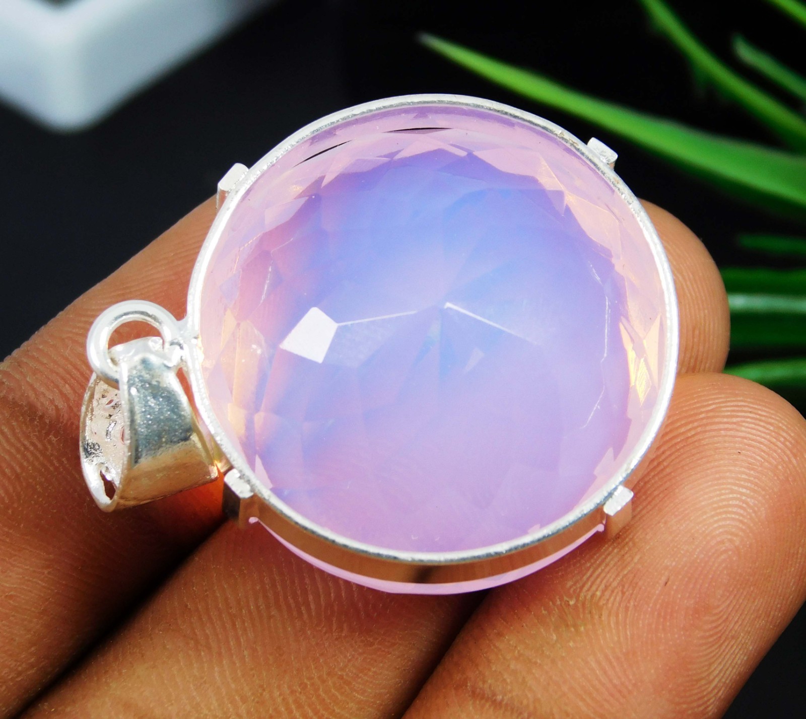 181.45 Ct Natural Blue Pink Fire Opal 925 Solid Silver PENDANT Loose Gemstone
