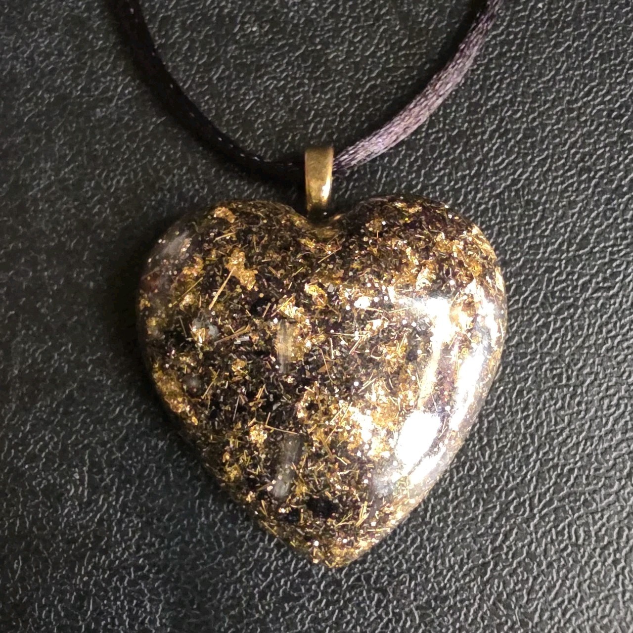 Orgonite PROTECTION Heart Orgone Energy Black & Gold Necklace Crystal Tourmaline