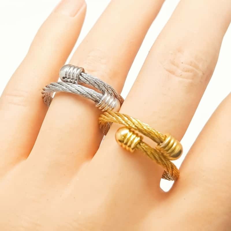 36 Pcs 4mm Dual Tone Wire Cable Screw Nut Stainless Steel Rings Unisex Stackable
