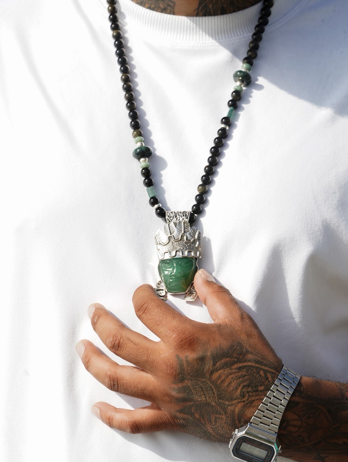 handcrafted mask aventurine and a sterling silver 925 crown.8mm golden obsidian