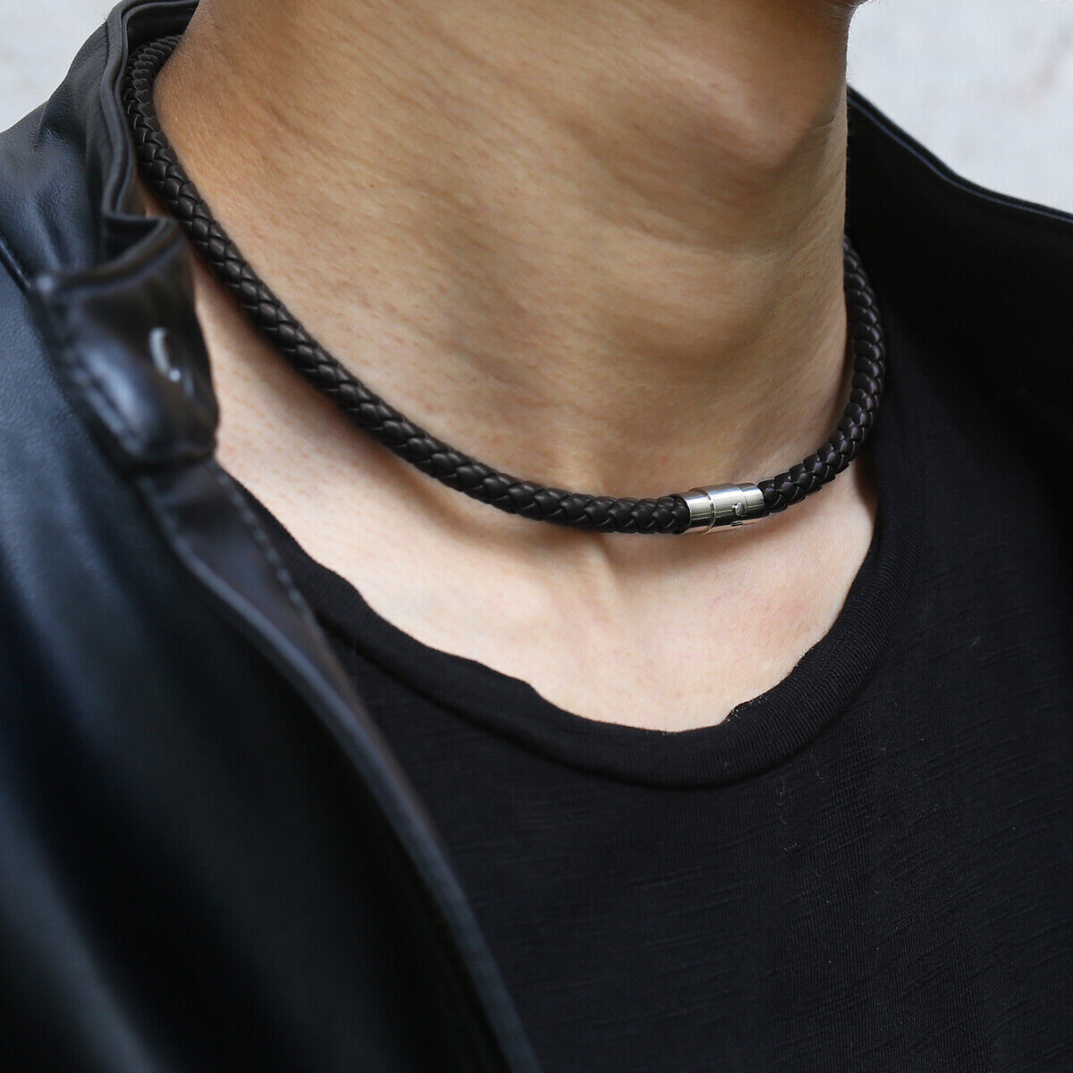 4-6mm 14″-28″ Black Man-made Leather Rope Cord Necklace Choker Magnetic/Toggle