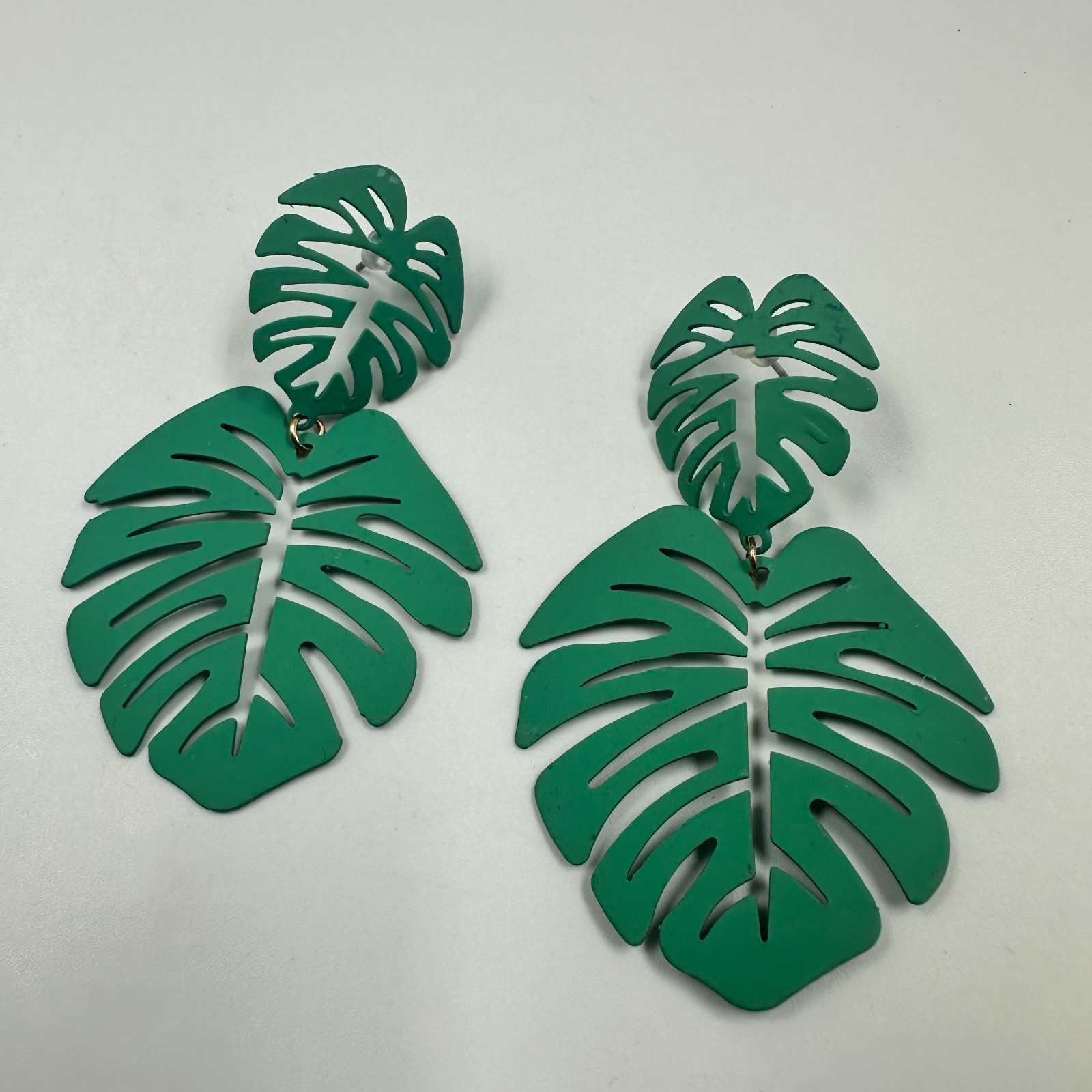 Monstera Leaf Dangle Earrings Green Tropical Beach Summer Jewelry Pierced