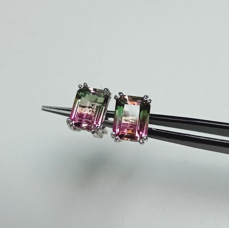 Watermelon Tourmaline Earrings, 925 Sterling Silver Earrings, Tourmaline Stud